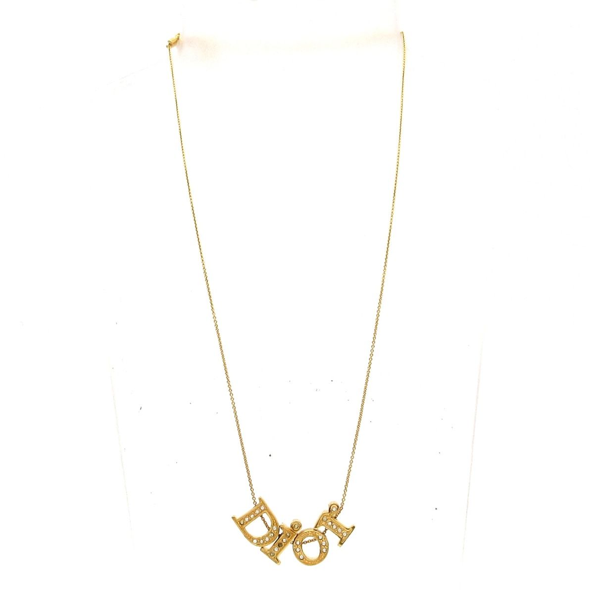 DIOR ChristianDior ディオール クリスチャンディオール ネックレス - ゴールド×クリア Diorモチーフ ロゴ