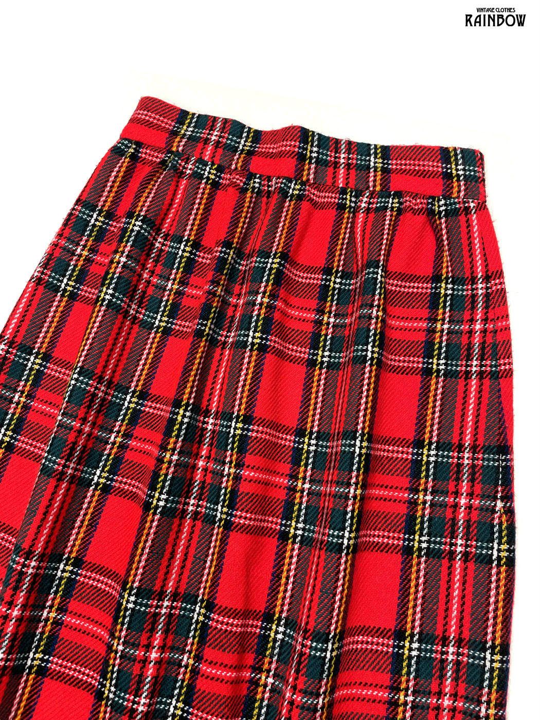 古着 チェック柄 ウール ロング丈 スカート 赤 btu2509110