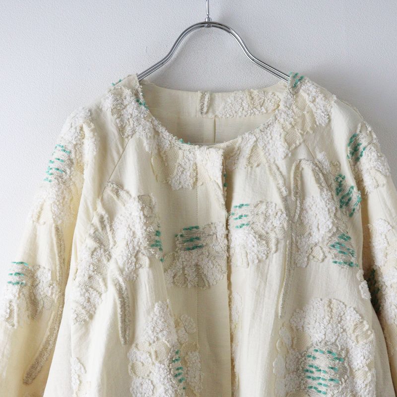 定価4.9万 ビアズリー BEARDSLEY 花ジャガードコート F アイボリー ノー ロング ジャケット 2400014670400 GULLKHAN_COM
