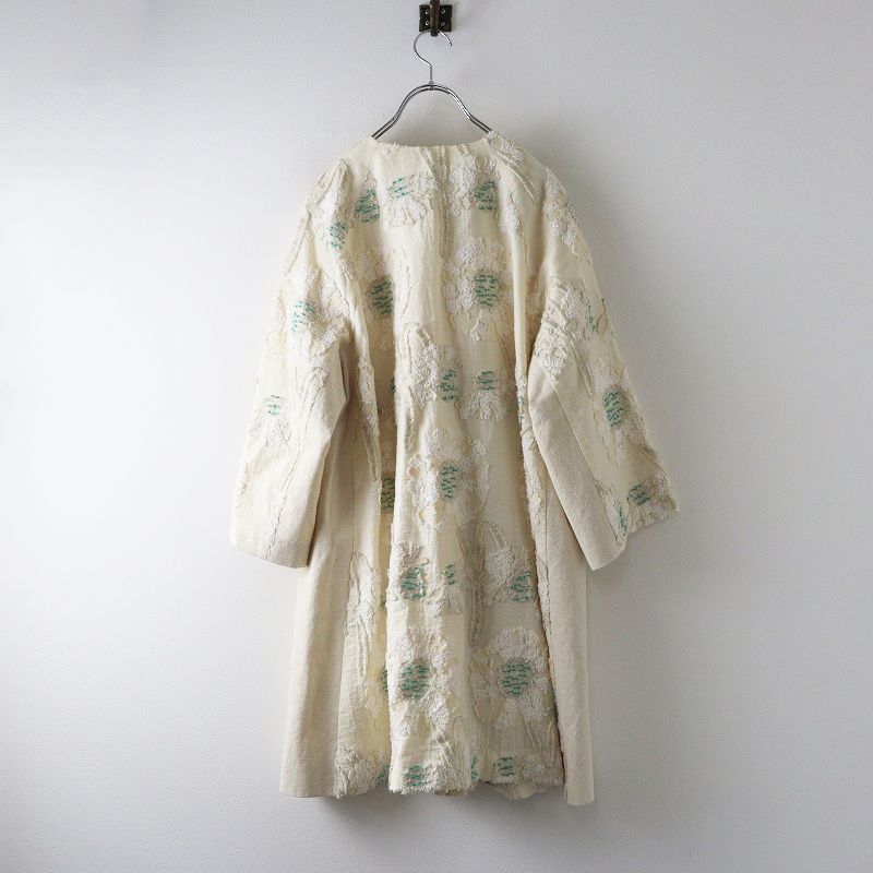 定価4.9万 ビアズリー BEARDSLEY 花ジャガードコート F アイボリー ノー ロング ジャケット 2400014670400
