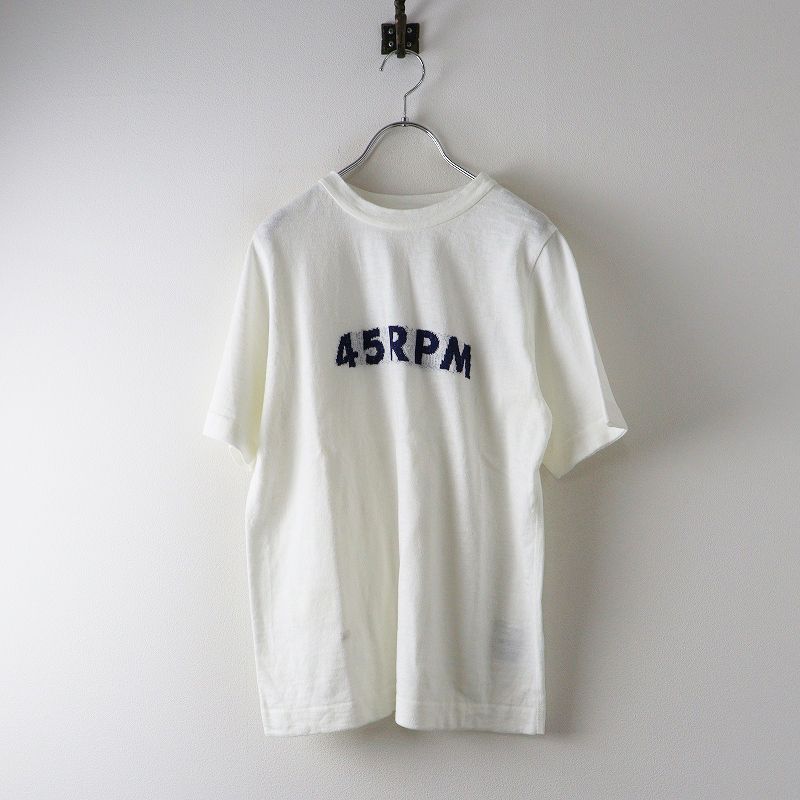 2025SS フォーティーファイブアール 45R ジャカードロゴの908ニットソーTシャツ 2｜ホワイト トップス インディゴ 2400014673289