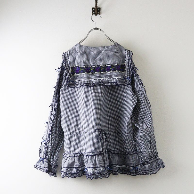 2021 SS ピンクハウス PINK HOUSE バイオレットレース使いセーラー ブラウス ｜ネイビー ギンガムチェック