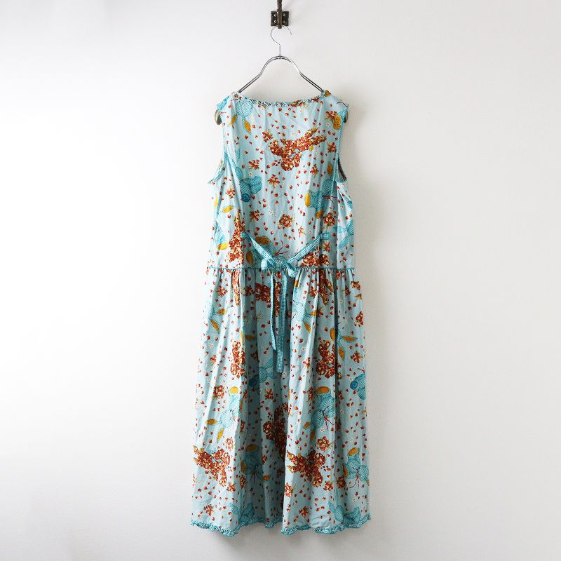 2025 ピンクハウス PINK HOUSE ギンガムうさぎプリントノースリーブワンピース ライトブルー ピコフリル ドレス