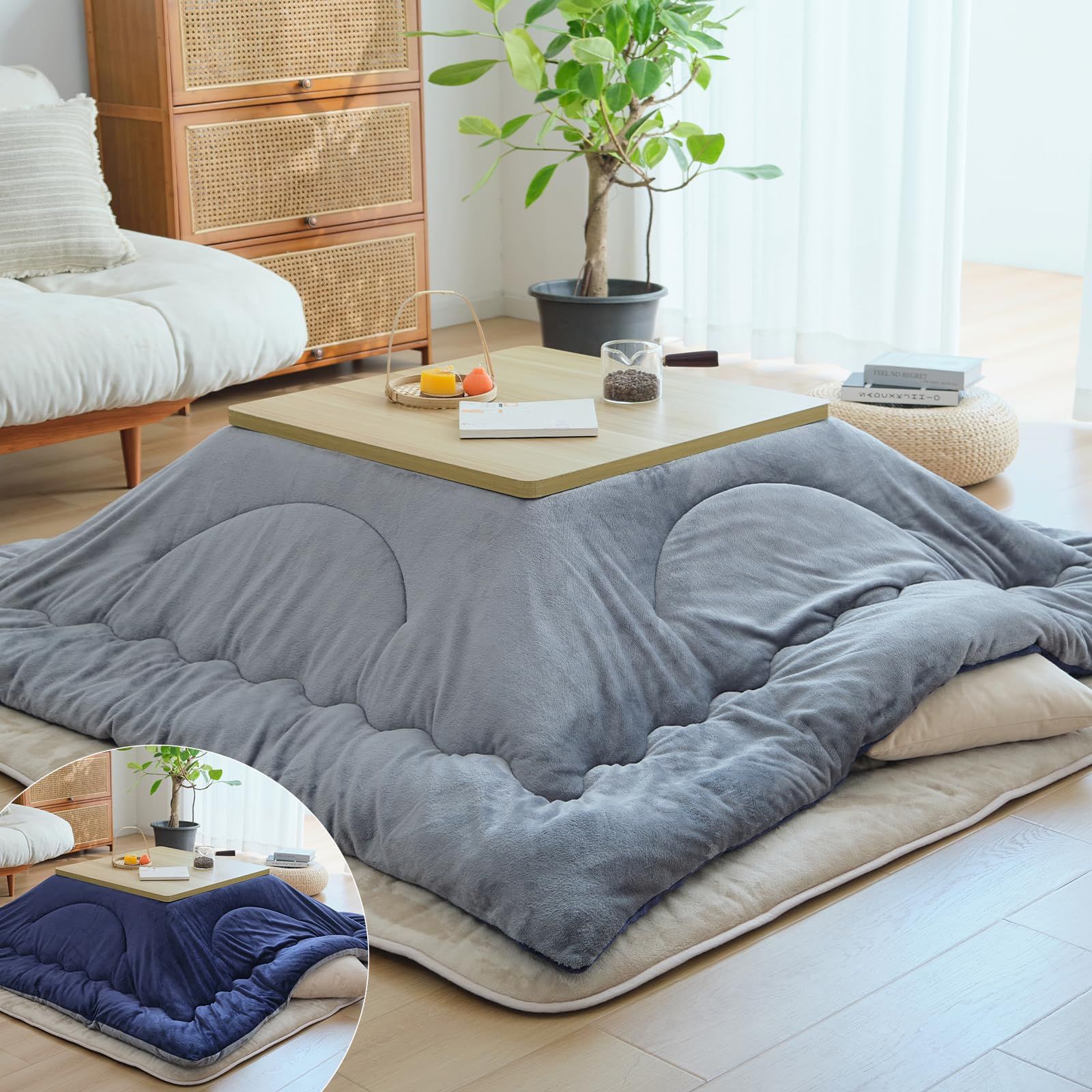 新品 こたつ布団 長方形 190×240cm 厚手 冬用 あったか ふわふわ リバーシブル マイクロファイバー 蓄熱わた 吸湿発熱 保温性 抗菌防臭 両面使える 柔らかい 無地（ネイビー・グレー）