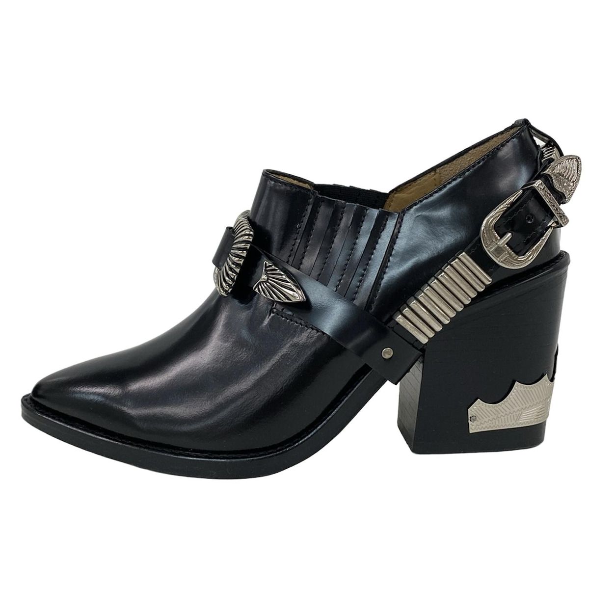 TOGA PULLA トーガプルラ ショートブーツ 38 レディース - 黒×シルバー ストラップ メタルバックル レザー