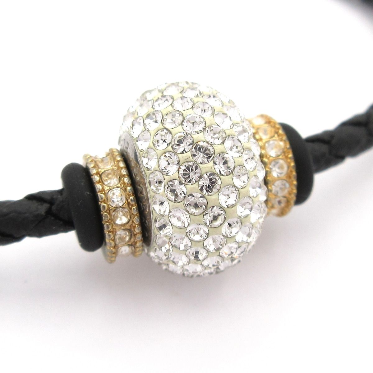 SWAROVSKI スワロフスキー ブレスレット - レザー 黒×クリアシルバー