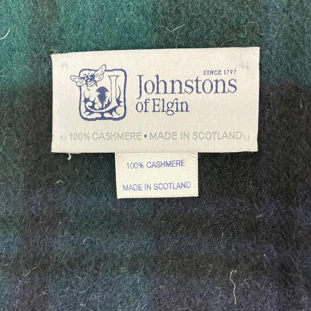 johnstons of elgin ジョンストンズ マフラー - ダークグリーン×ネイビー×黒 カシミヤ