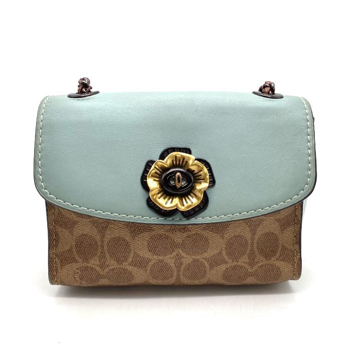 COACH コーチ シグネチャー フラワー ターンロック レザー ショルダー バッグ eH10109A