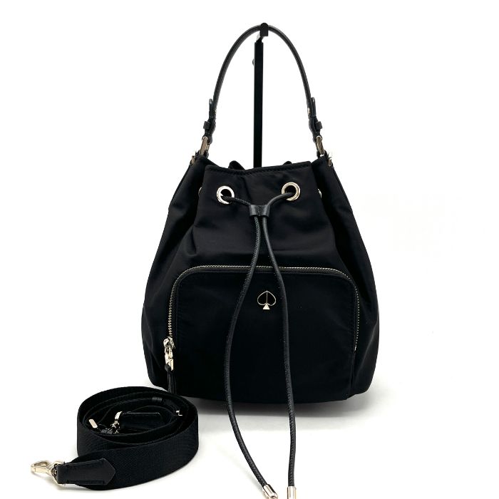 Kate Spade ケイトスペード ロゴ 巾着 2way ナイロン レザー ハンド ショルダー バッグ eH1014N