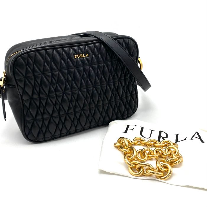 FURLA フルラ ロゴ キルティング 2way レザー チェーン ハンド ショルダー バッグ eH1020A