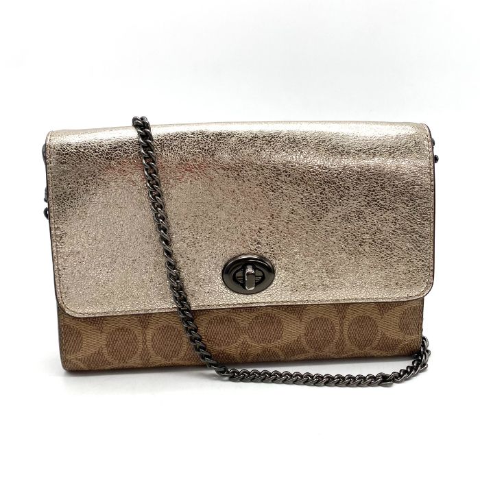 COACH コーチ シグネチャー ターンロック レザー ショルダー バッグ eH1093A