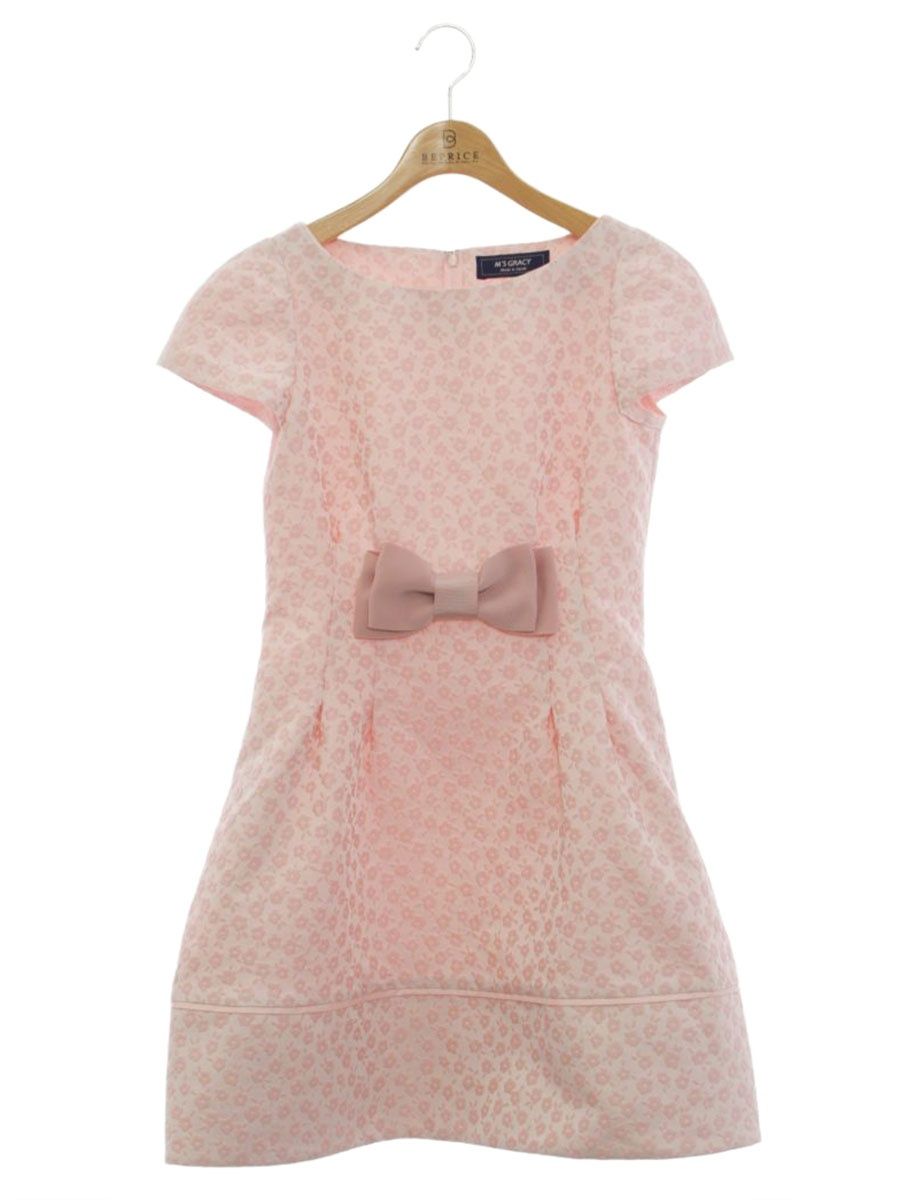 エムズグレイシー 011134 ワンピース 36 ピンク フラワーモチーフ エンボス リボン