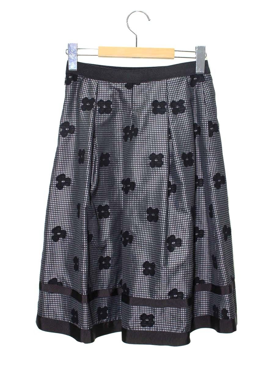 エムズグレイシー ギンガムチェックx花柄 317509 スカート 36 ブラック リボン ITW45HRZPMJ2