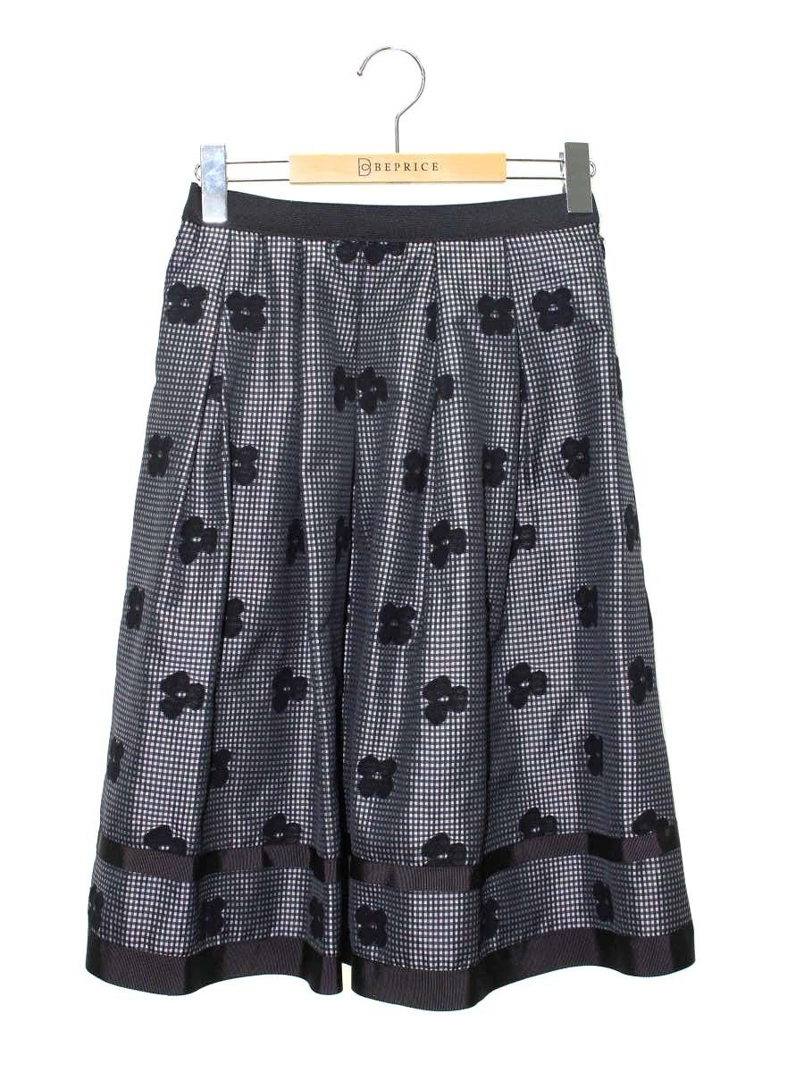 エムズグレイシー ギンガムチェックx花柄 317509 スカート 36 ブラック リボン ITW45HRZPMJ2