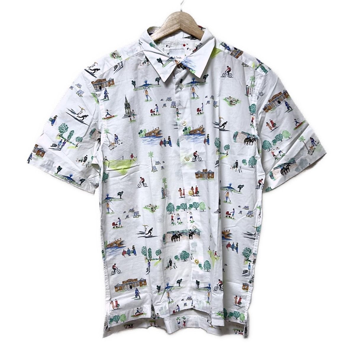 PaulSmith ポールスミス 半袖シャツ サイズL メンズ - 白×ライトグリーン×マルチ