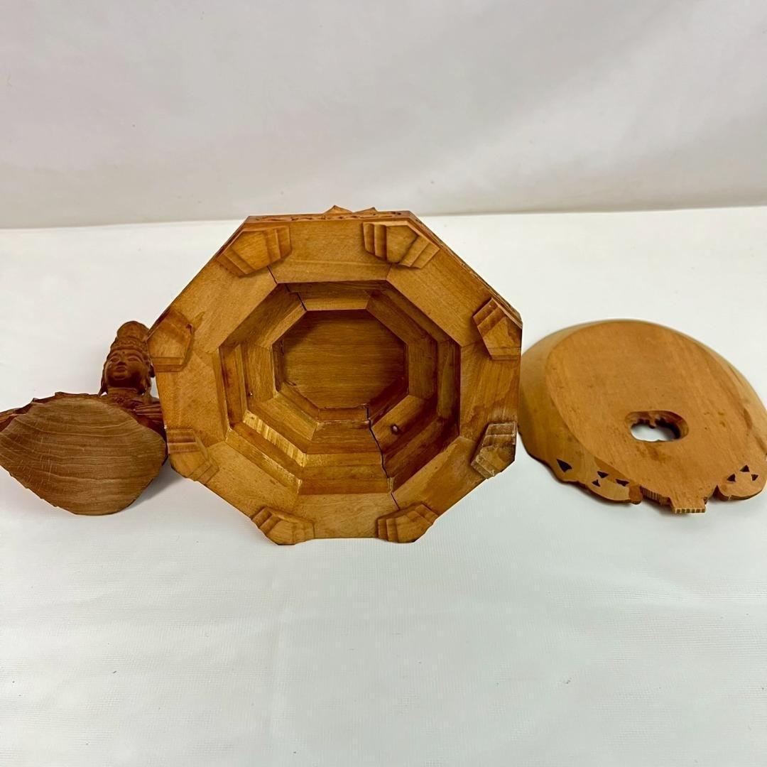  木彫り 仏像 大日如来 宝冠釈迦如来坐像 約24 cm 座像 蓮台付 彫刻品 仏像 仏壇 仏具
