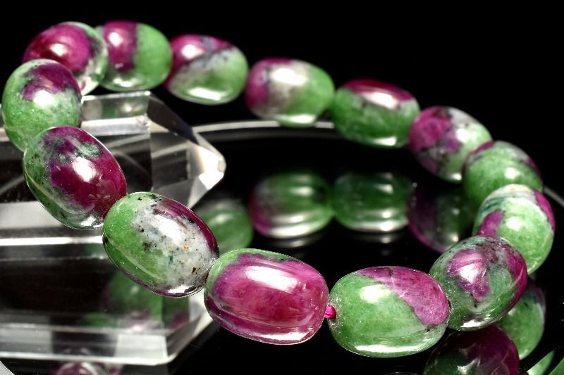 1点物 鮮やか ルビーたっぷり ルビーインゾイサイト 13.5x10mm チューブ ブレスレット パワーストーン 天然石 _MC242