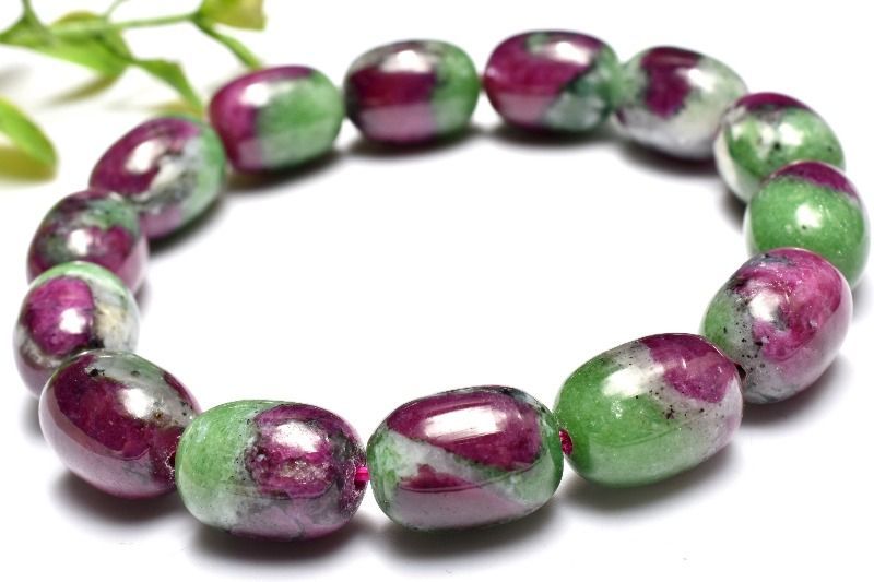 １点物 鮮やか ルビーたっぷり ルビーインゾイサイト 13.5x10mm チューブ ブレスレット パワーストーン 天然石 _MC242