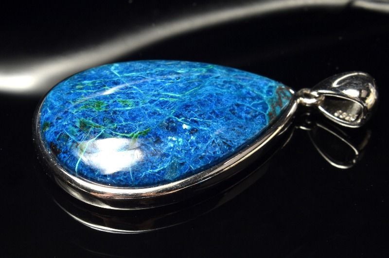 【1点物】シルバー925高発色 クリソコラ 33x23mm ドロップ ペンダントトップ パワーストーン 天然石 _PC6714 クリソコラ アクセサリー 1点物シルバー925◇高発色 | mumokuteki VR-C