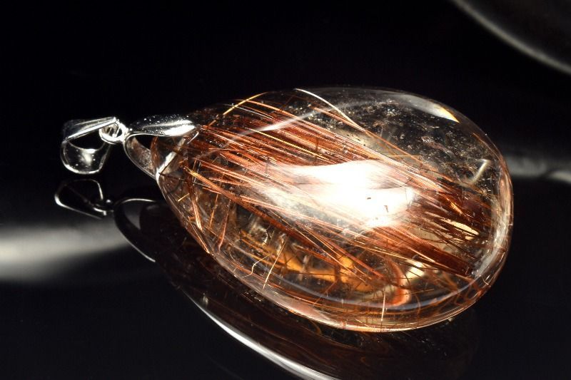 １点物 シルバー925 高発色 ブロンズルチルクォーツ 32x24mm ドロップ ペンダントトップ パワーストーン 天然石 _PC6720