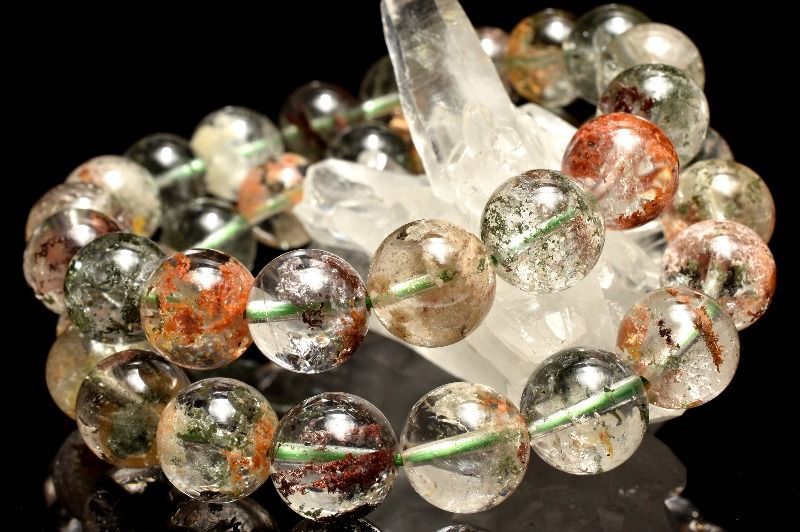 高透明 マルチ ガーデンクォーツ 庭園水晶 14-14.5mm ブレスレット 1個売り パワーストーン 天然石 _BG6115-14-145