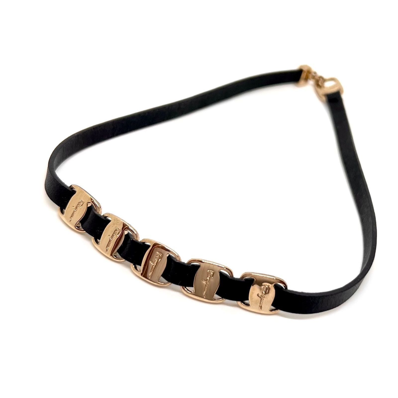 Salvatore Ferragamo サルヴァトーレフェラガモ ヴァラチェーン チョーカー 2連ブレスレット レザー メタル ブラック ゴールド