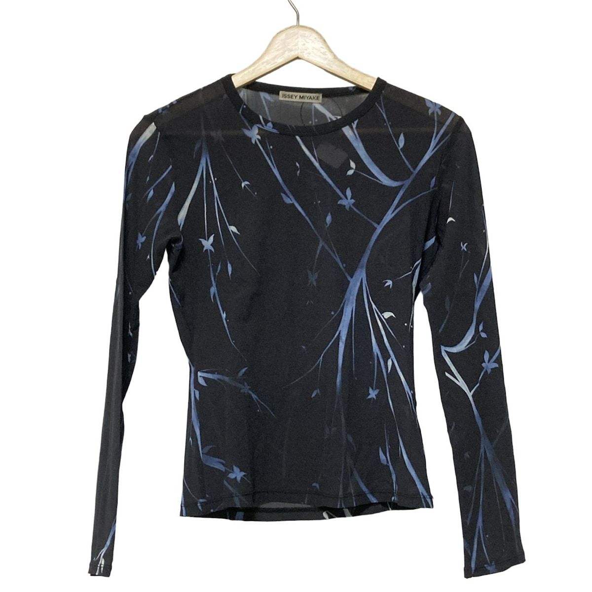 ISSEYMIYAKE イッセイミヤケ 長袖カットソー サイズ2 M レディース - 黒×ネイビー×マルチ クルーネック