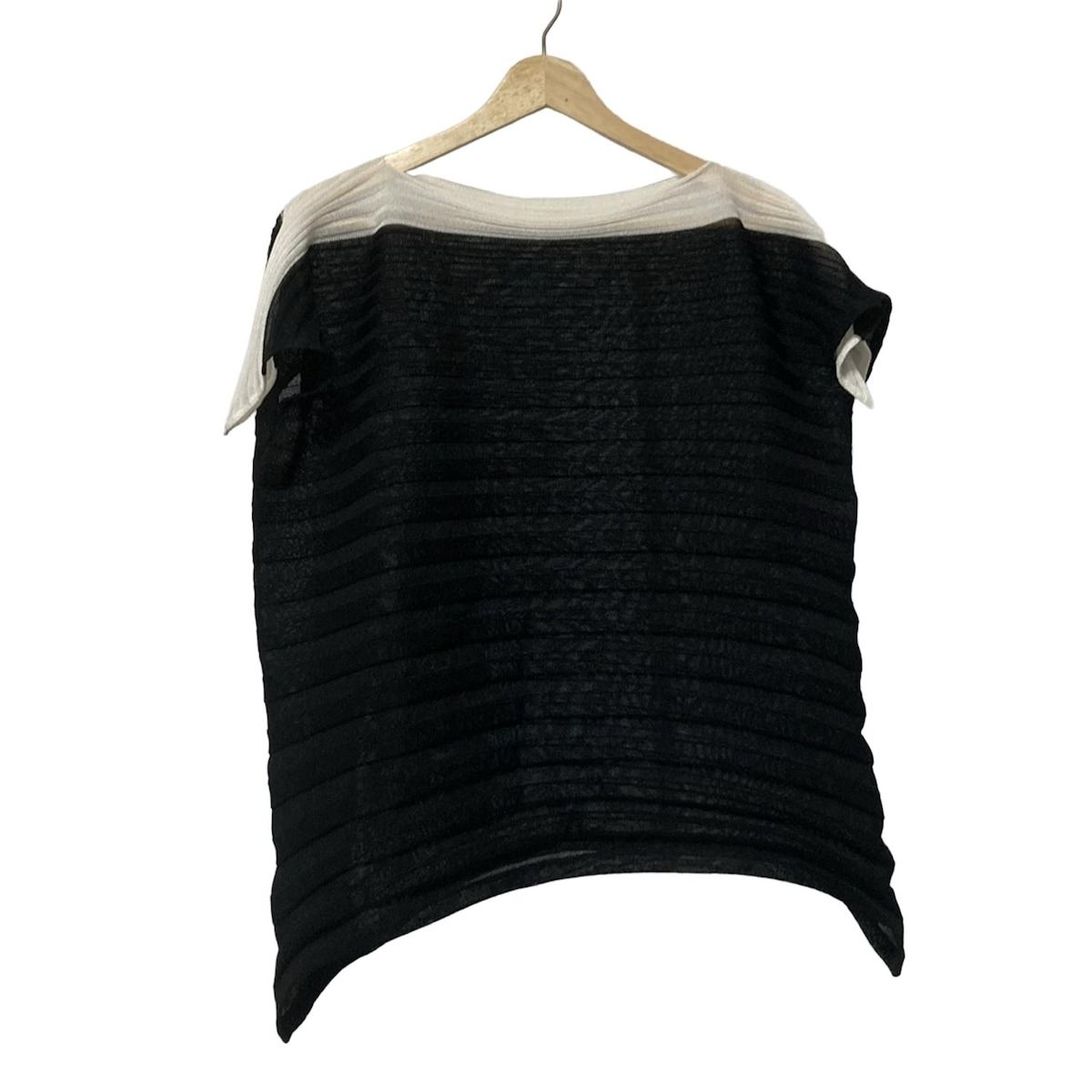 ISSEYMIYAKE イッセイミヤケ 半袖カットソー サイズ2 M レディース - 黒×白 クルーネック ニット