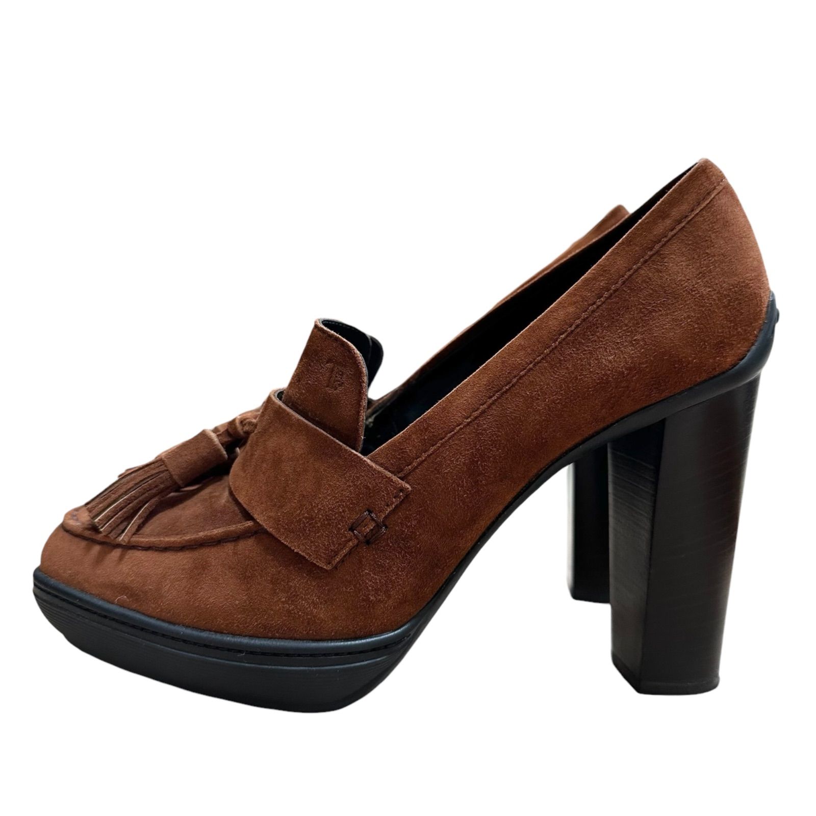TOD S トッズ パンプス ヒール ハイヒール スウェード フリンジ タッセル ブラウン レディース 女性 24.5㎝ 秋