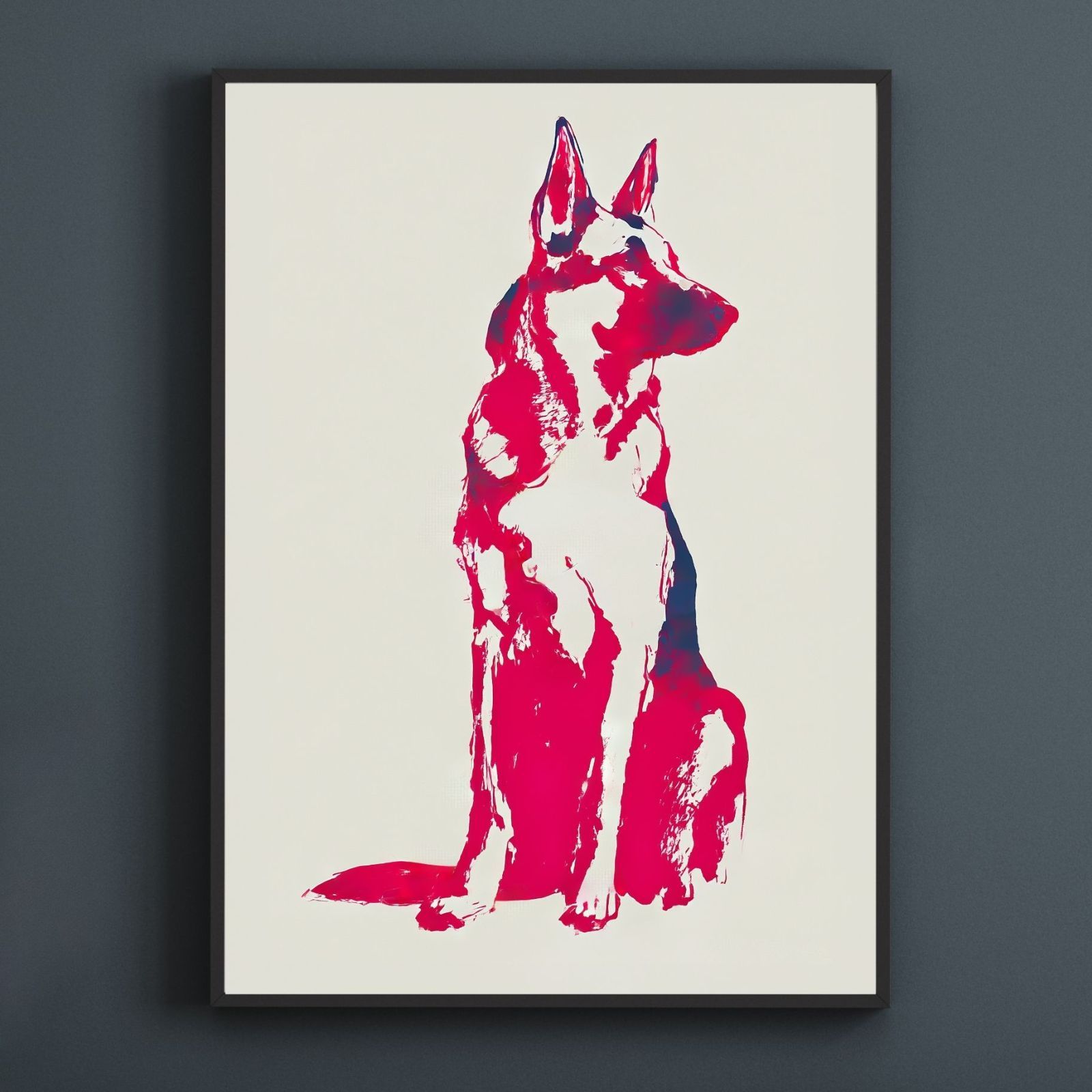 名入れOK Red Line - ジャーマンシェパード犬 No.3 アートポスター ペットロス 北欧モダン ミニマルインテリア カフェスタイル