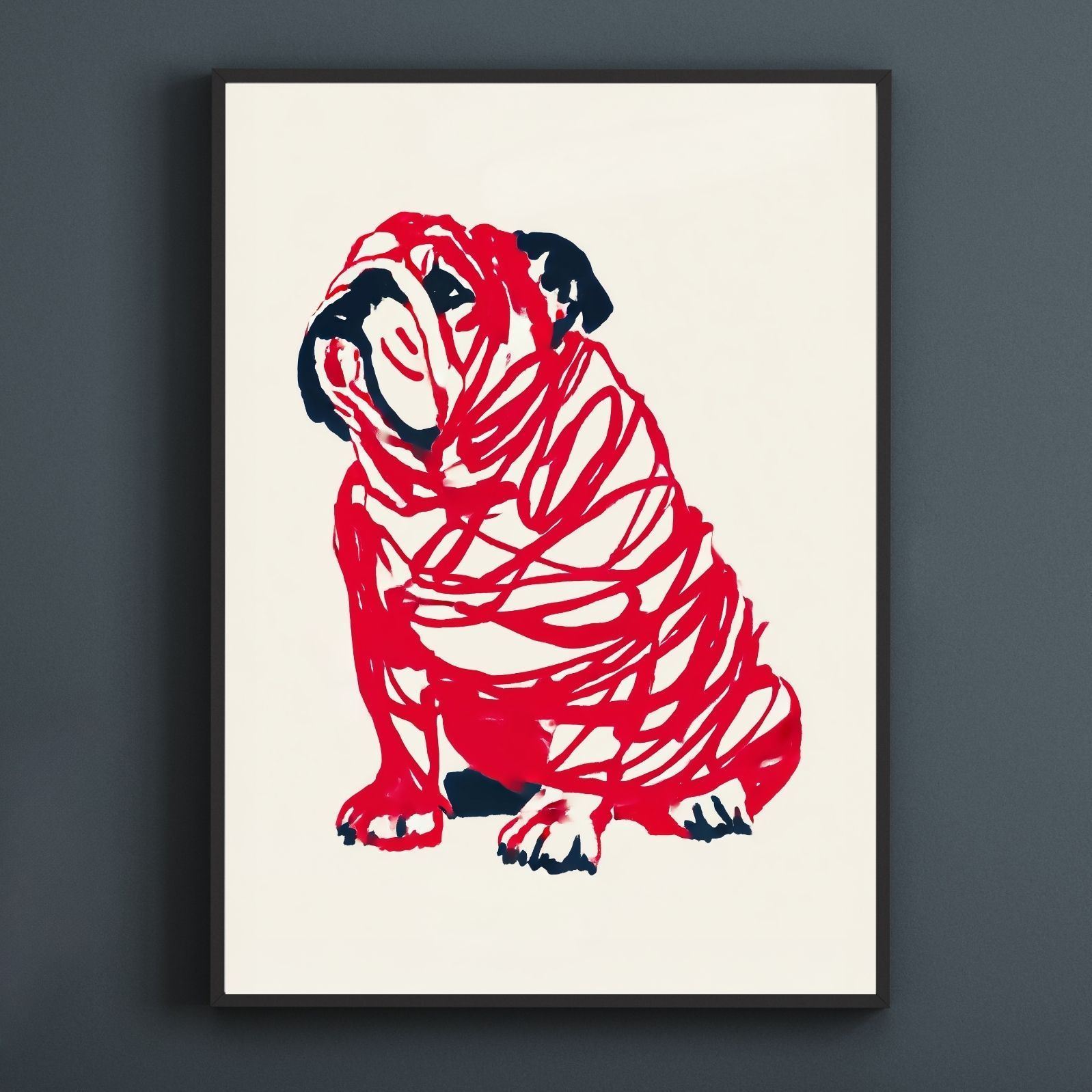 名入れOK Red Line - ブルドッグ犬 No.1 アートポスター ペットロス 北欧モダン ミニマルインテリア カフェスタイル