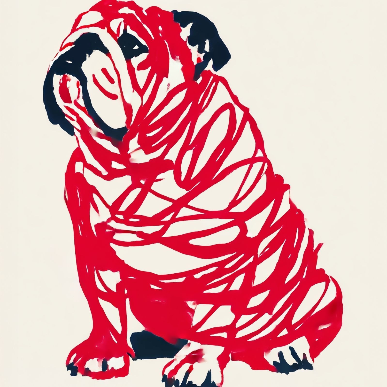 名入れOK Red Line - ブルドッグ犬 No.1 アートポスター ペットロス 北欧モダン ミニマルインテリア カフェスタイル