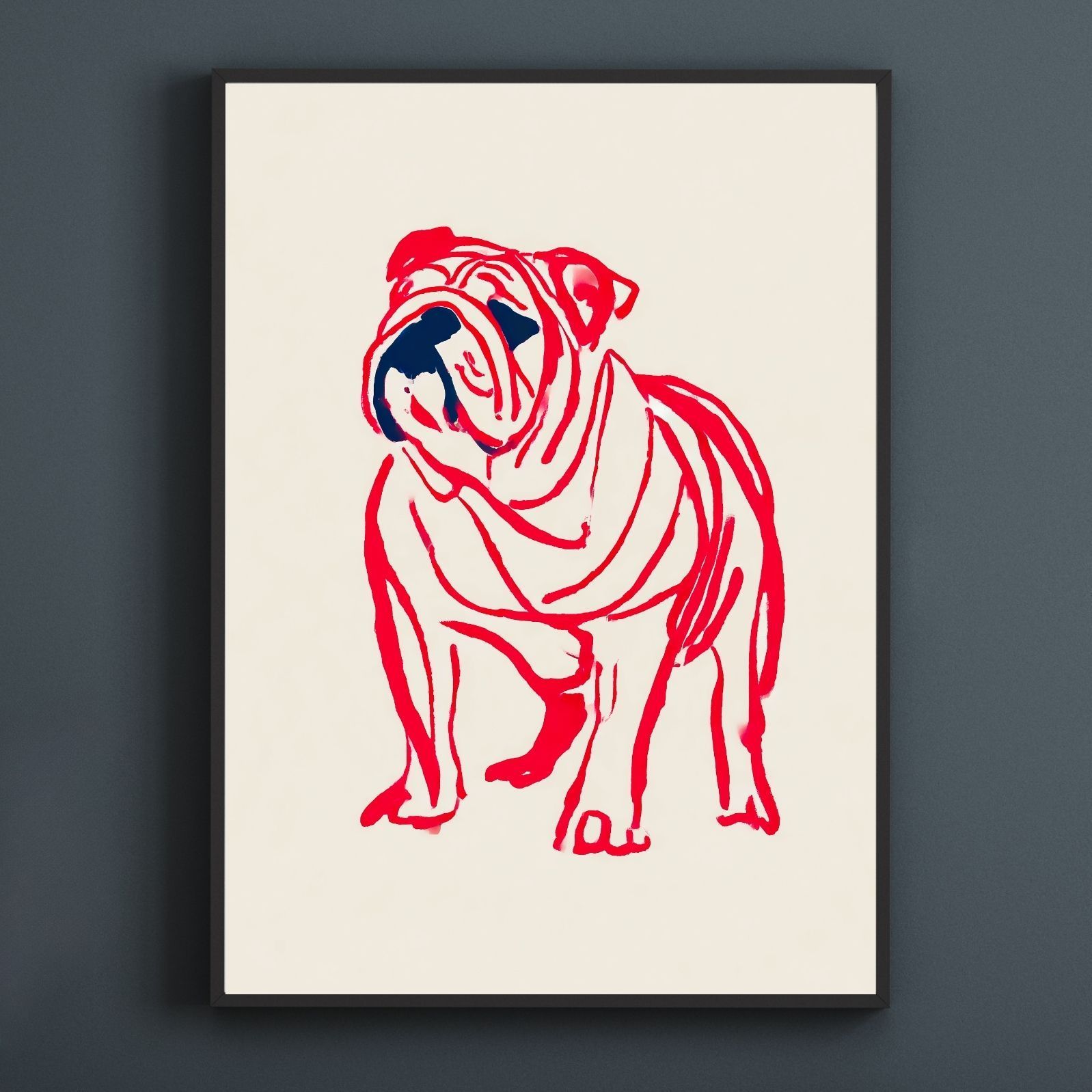 名入れOK Red Line - ブルドッグ犬 No.2 アートポスター ペットロス 北欧モダン ミニマルインテリア カフェスタイル