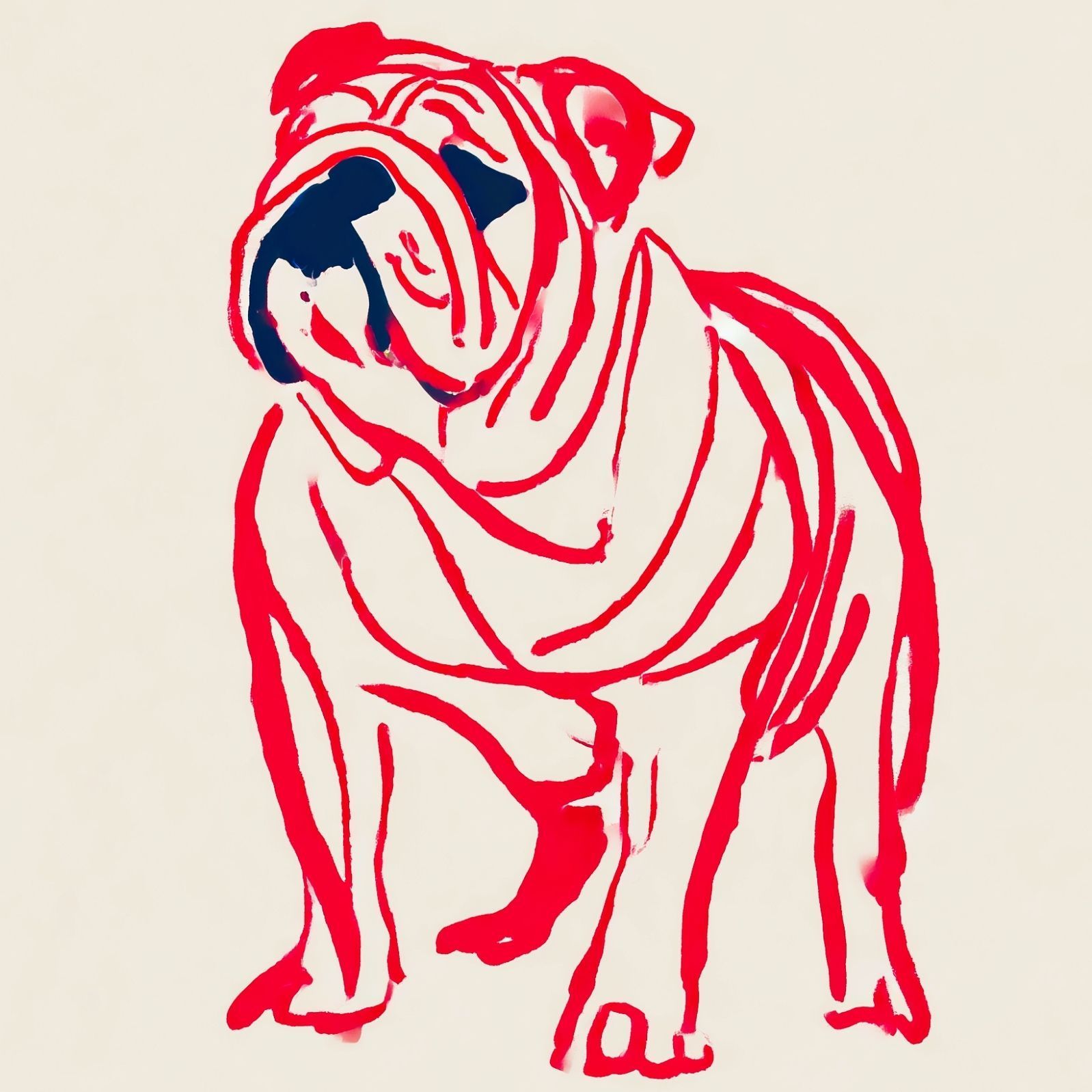 名入れOK Red Line ブルドッグ犬 No 2 アートポスター ペットロス 北欧モダン ミニマルインテリア カフェスタイル