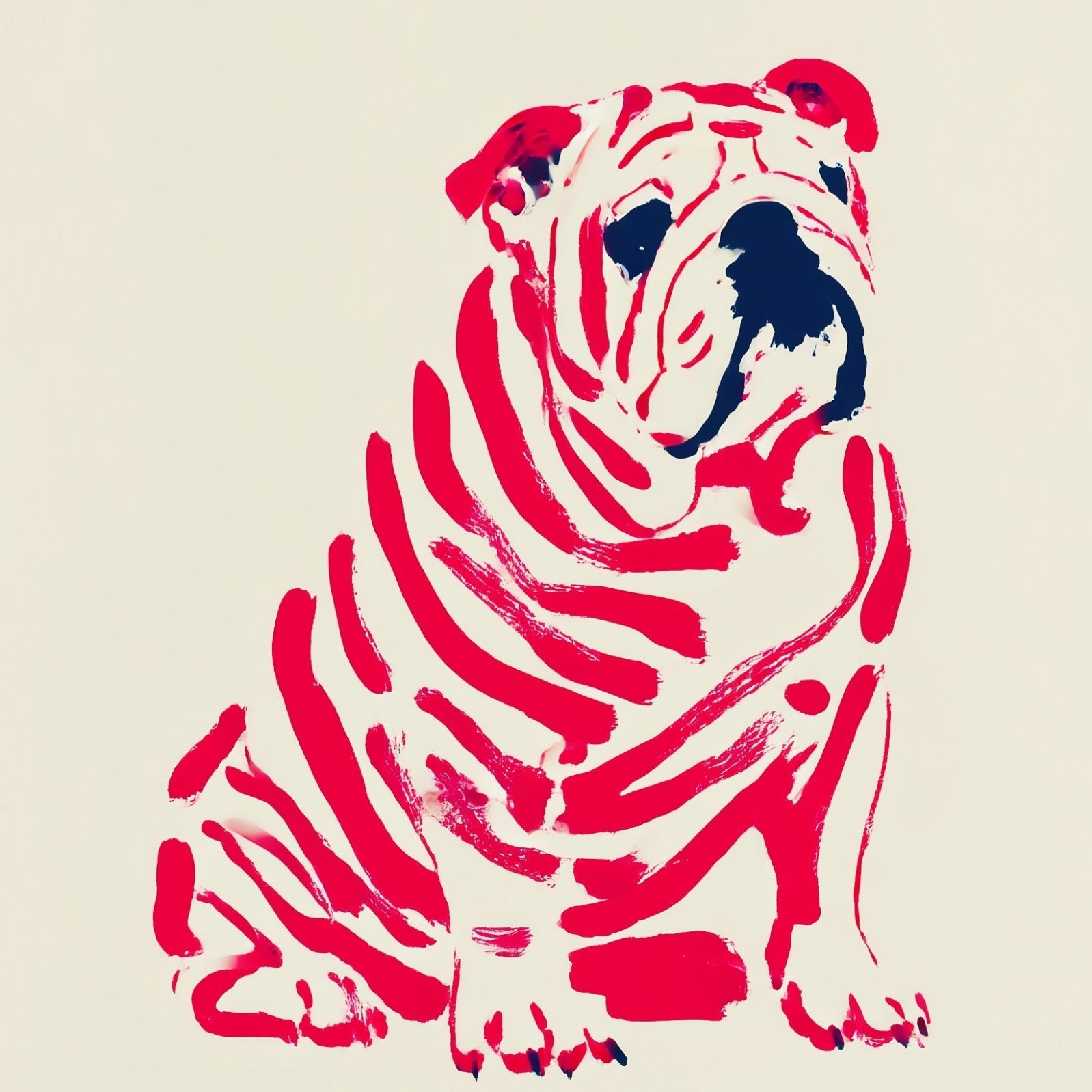 名入れOK Red Line - ブルドッグ犬 No.3 アートポスター ペットロス 北欧モダン ミニマルインテリア カフェスタイル