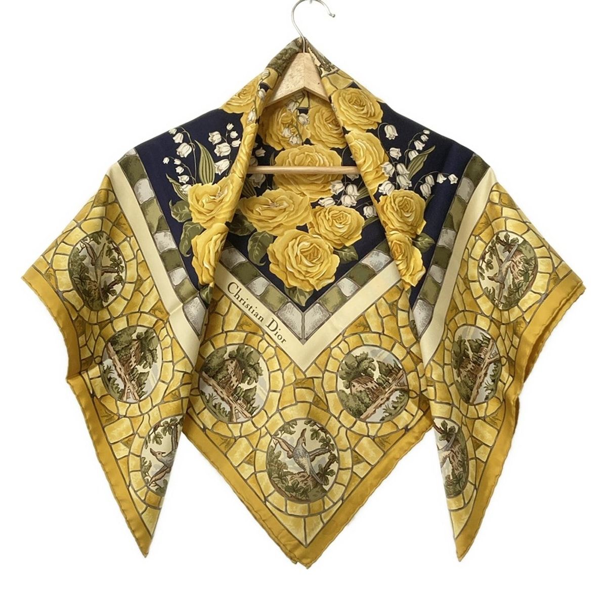 極美 クリスチャンディオール 大判スカーフ シルバーグレー Christian