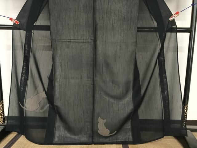 平和屋着物＊夏物　訪問着　絽　横段文　黒地　正絹　逸品　AABB5942st 平和屋着物＊夏物 訪問着 絽 横段文 黒地 正絹 逸品 AABB5942st