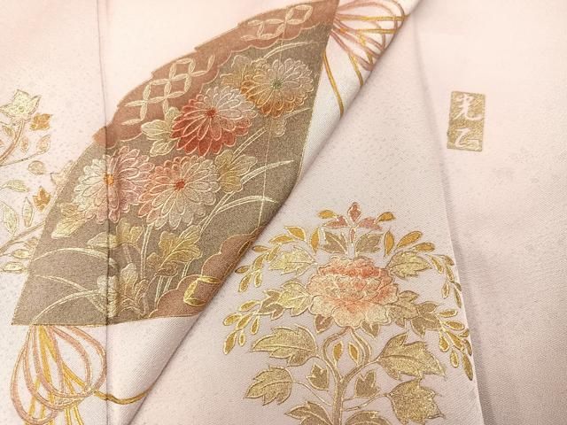 平和屋着物●金彩友禅　卓越技能者・名工・和田光正　訪問着　風景花文　暈し染め　金銀彩　正絹　逸品　AABD7676ck 平和屋着物○金彩友禅 卓越技能者・名工・和田光正 訪問着 流水草花文