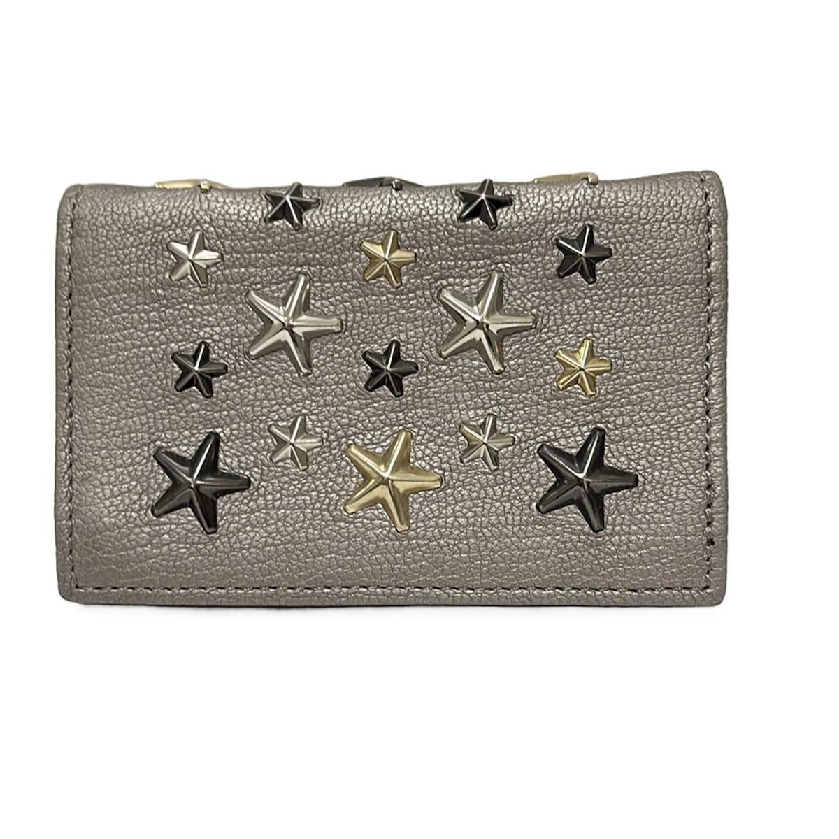 JIMMY CHOO ジミーチュウ 名刺入れ ネロ グレーベージュ スタッズ スター 星 ホログラムシールあり レザー