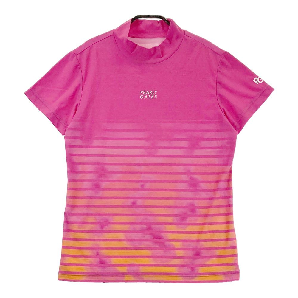 サイズ 2 PEARLY GATES パーリーゲイツ モックネック半袖Tシャツ ボーダー柄 ピンク系 240101492348 ゴルフウェア レディース ストスト