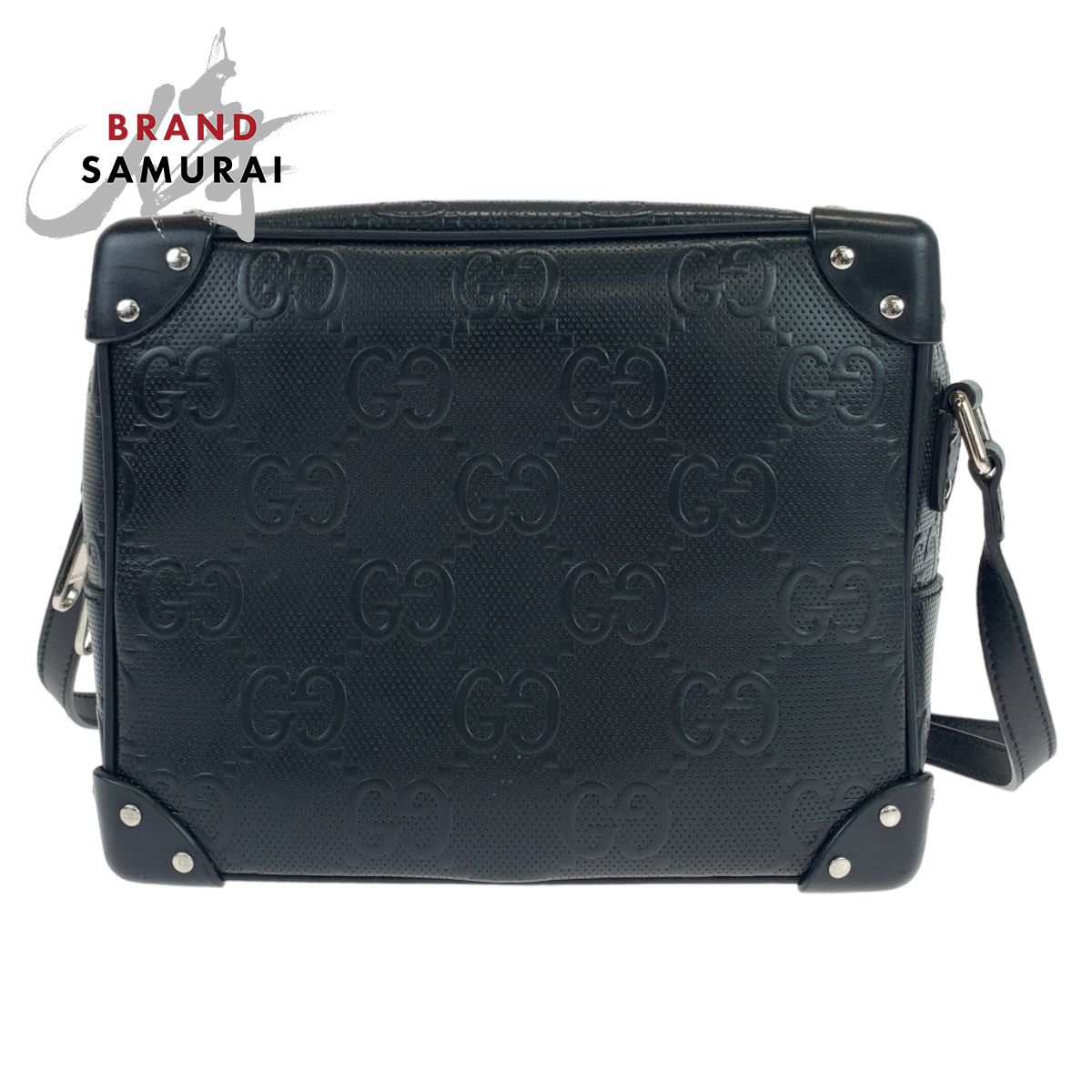 GUCCI グッチ GGエンボス ブラック シルバー金具 レザー 626363 斜め掛け ショルダーバッグ ソフトトランク メンズ 505963