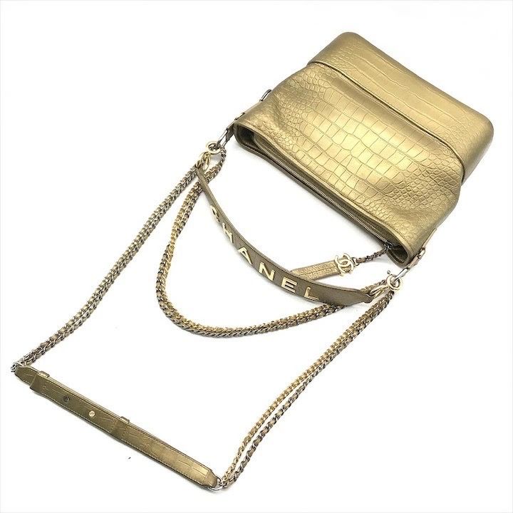 CHANEL シャネル ココマーク リミテッドエディション クロコ 型押し ガブリエル 2WAY チェーン ショルダー バッグ ゴールド k1585k