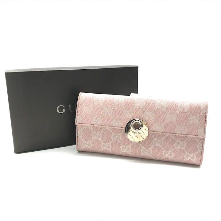 GUCCI グッチ 長財布 Wホック ウォレット エクリプス GGキャンバス ピンク ゴールド レディース ブランド 小物 r240