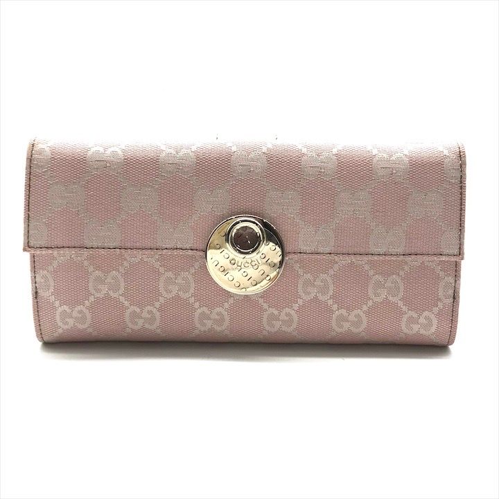 GUCCI グッチ 長財布 Wホック ウォレット エクリプス GGキャンバス ピンク ゴールド レディース ブランド 小物 r 240
