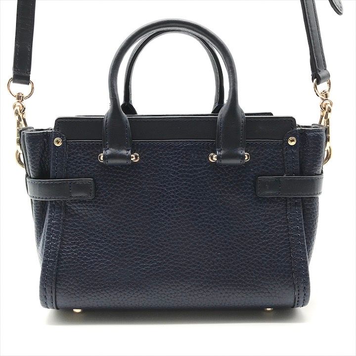 超 COACH コーチ レザー ゴールド金具 レディース ハンド ショルダー 2way バッグ ファッション 小物 ネイビー r290