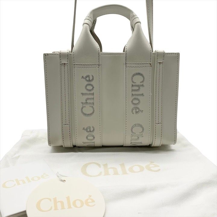 超 Chloe クロエ 2WAY ハンド ショルダー バッグ 斜め掛け ウッディ ミニ レザー ホワイト レディース ブランド かばん r333