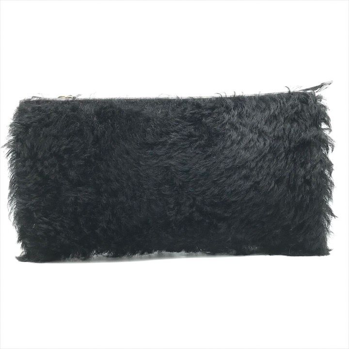 超 BALENCIAGA バレンシアガ ロゴ レザー ファー ムートン クラッチ セカンド バッグ レディース ファッション小物 ブラック tm105