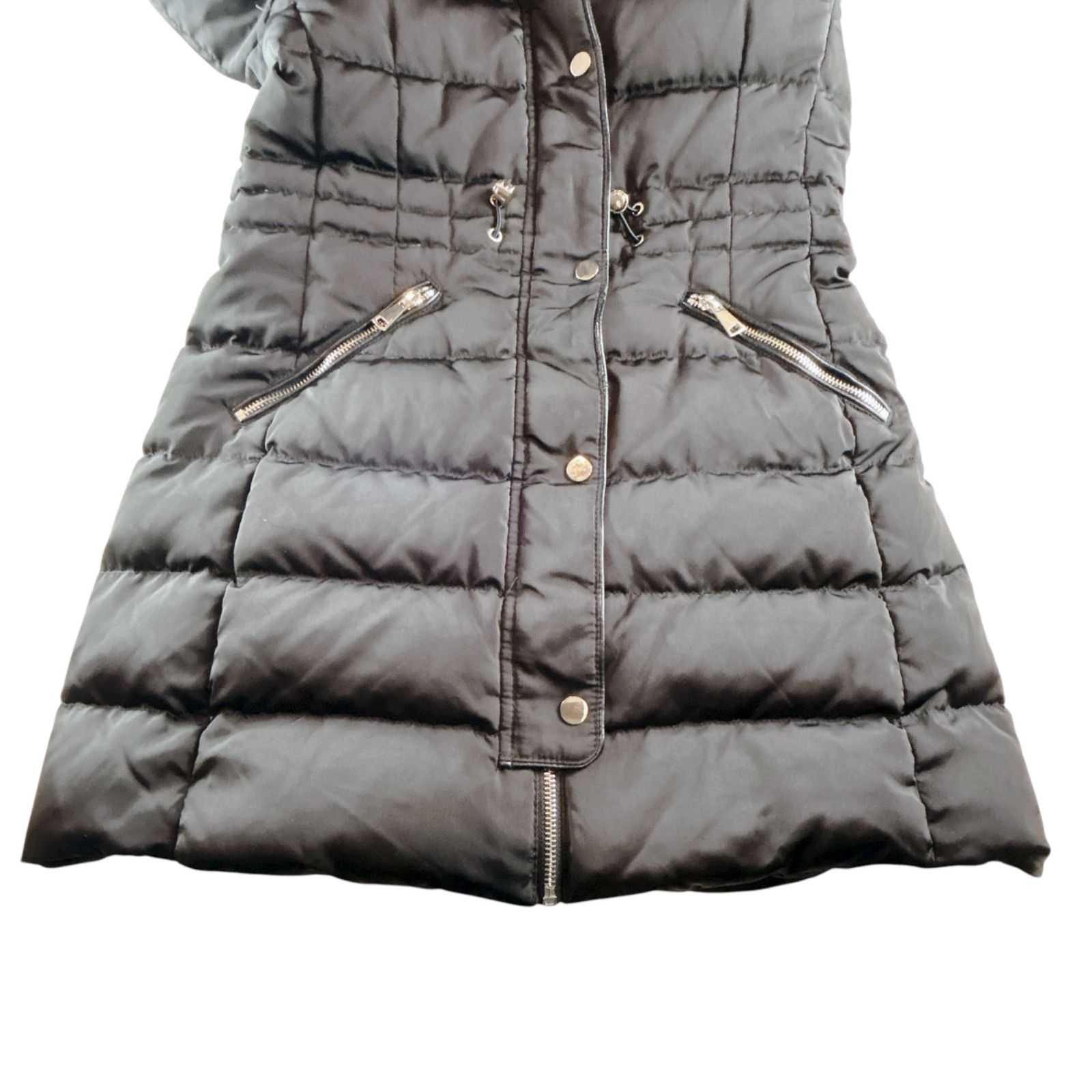 ZARA woman　ダウンジャケット 美品 ダウンジャケット ロング ZARA WOMAN ザラ フード Aライン 黒 ブラック