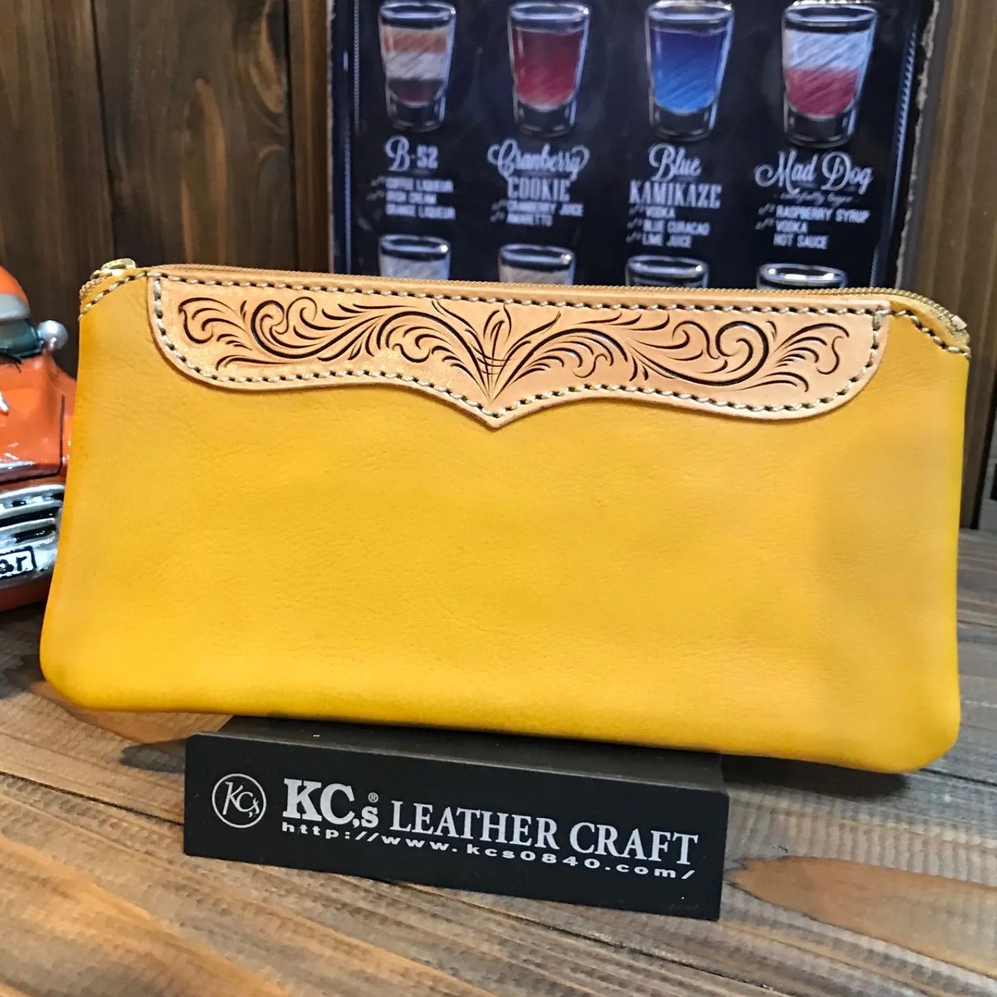 kc s ケーシーズ ウォレット 財布 レザー 牛革 ファスナー カードケース コインケース イエロー 黄色
