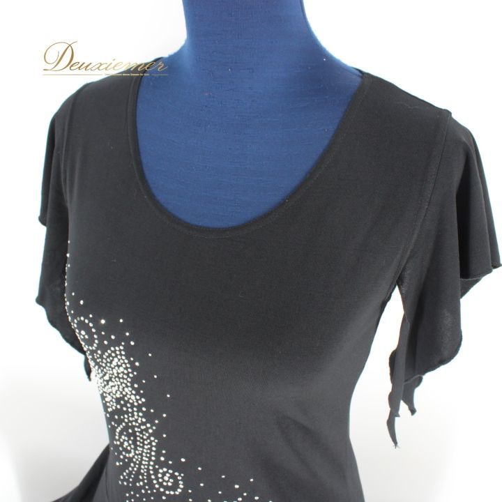 社交ダンス 衣装 ドレス ワンピース レッスンウェア パーティ衣装 女性用 レディース オールシーズン 黒 prima boutique プリマブティック ブラック系 ラインストーン 半袖 ストレッチ ゆったり 着心地良い 演出効果 大人